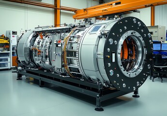 Poster - Industrial cylindrical machine in a factory setting.