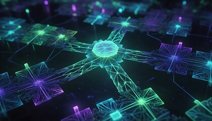 Poster - Neon Network: Glowing Geometric Nodes and Lines