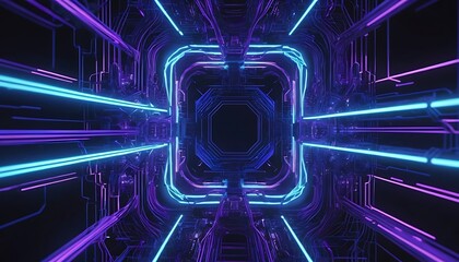 Poster - Neon Purple and Blue Cybernetic Tunnel: A Futuristic Abstract Artwork