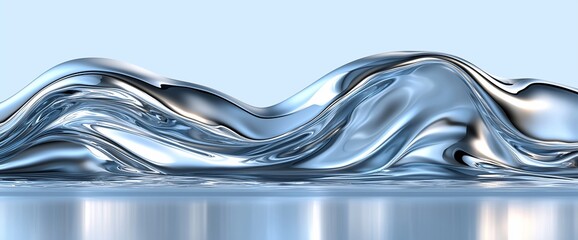 Poster - Abstract liquid metal wave, flowing, reflective, surface.