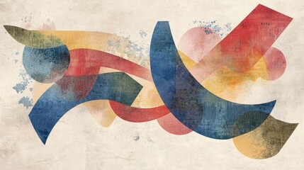 Poster - This artwork features dynamic and colorful abstract shapes, including curves and circles, arranged harmoniously against a soft, neutral backdrop, showcasing artistic expression