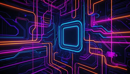Poster - Neon Circuitry: Abstract Cyberpunk Glowing Linescape
