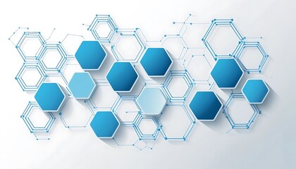 Poster - Abstract Hexagon Network: Cool Blue Geometric Design