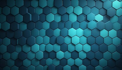 Fototapete - Abstract Teal Hexagon Mosaic: A Deep, Textured Design