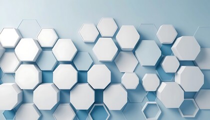Fototapete - Abstract Hexagon Mosaic: Cool Blue and White Geometric Art