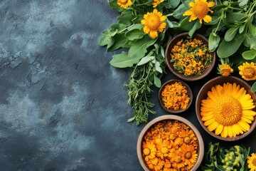 Wall Mural - Calendula backdrop Healing plants Summer