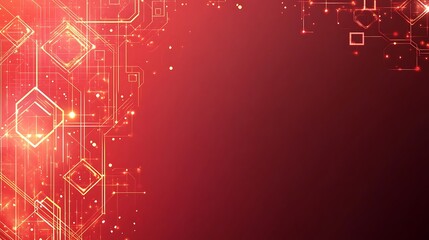 Poster - abstract red background with golden circuit design