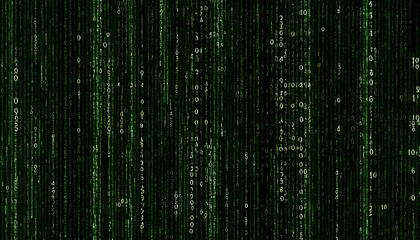 Fototapete - Digital Rain: Abstract Green Matrix Code Stream