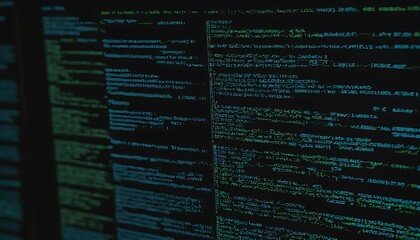 Poster - Abstract Code: Teal and Green Lines Flowing on Dark Screen