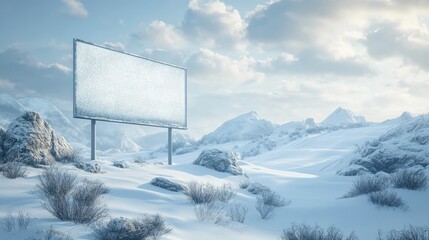 Wall Mural - Blank Billboard in a Snowy Mountain Landscape