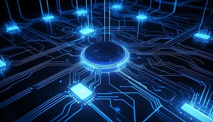 Poster - Glowing Circuitry: A Futuristic Tech Abstract