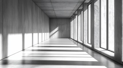 Aufkleber - Sunlit minimalist concrete corridor.