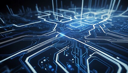 Poster - Abstract Circuit Board: Glowing Blue Pathways of Digital Technology