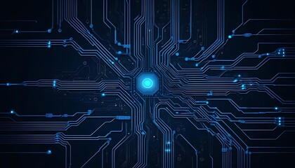 Poster - Glowing Blue Circuit Board: Abstract Technological Design