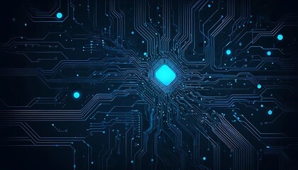 Poster - Glowing Circuit Board: A Dark Blue Tech Abstract