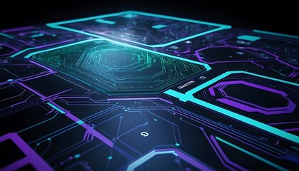 Poster - Abstract Circuit Board: Glowing Teal and Purple Digital Design