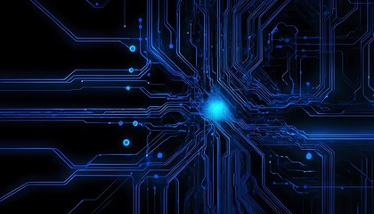 Poster - Abstract Blue Circuit Board: Glowing Lines and Nodes