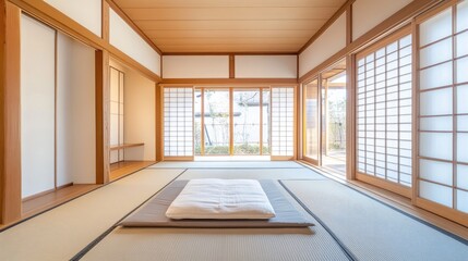 Wall Mural - Minimalist Japanese Room Tatami Mat Floor And Futon