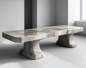 Poster - Sleek, rectangular stone coffee table with unique base.