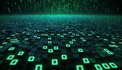 Fototapete - Digital Matrix: Glowing Green Binary Code Landscape