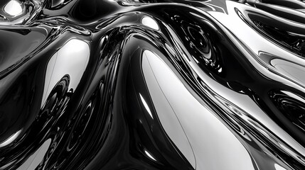 Aufkleber - Abstract black and white liquid chrome wave texture.