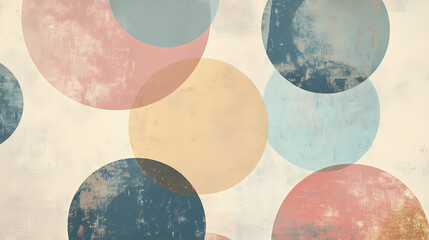 Wall Mural - Abstract pastel circles on textured beige background. Muted Earthtones. Illustration