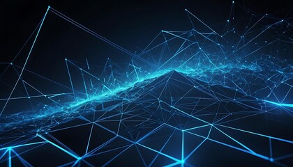 Poster - Abstract Blue Network: Glowing Lines and Nodes in a Dark Landscape