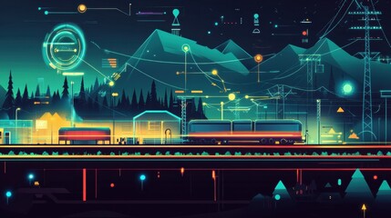 Aufkleber - Futuristic Train Station with Mountains and Technology Elements