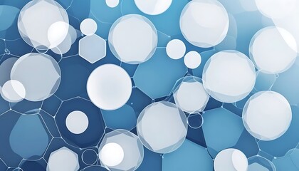 Poster - Abstract Blue Geometric Network:  Circles, Hexagons, and a Serene Design