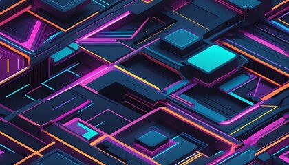 Poster - Neon Geometric Abstract: Interlocking Shapes and Vibrant Hues