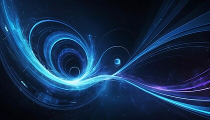 Fototapete - Abstract Blue Energy: Glowing Curves and Cosmic Swirls