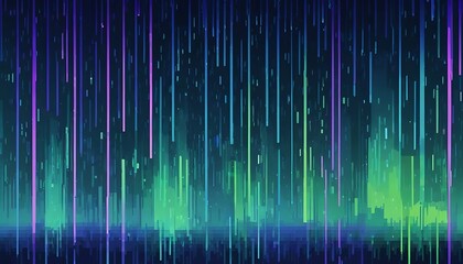 Fototapete - Abstract Digital Rain: Glowing Teal, Purple, and Green Lines