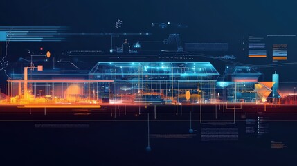 Poster - Futuristic Digital Blueprint of a Modern Industrial Facility