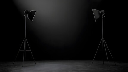 Poster - plain solid absolutely black colour background empty space for background of studio room and display