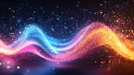 Wall Mural - Abstract glowing wave of light particles.