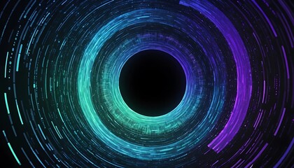 Poster - Abstract Cosmic Vortex: Glowing Teal and Purple Rings