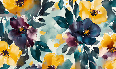 Unique Watercolor Design Blending Rich Teal and Mustard – A Modern and Artistic Creation