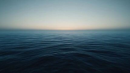 Wall Mural - Minimalist seascape showing calm ocean reflecting sunset light in the horizon during twilight