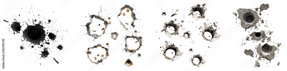 Bullet holes isolated on transparent background, PNG, Set of Stock ...