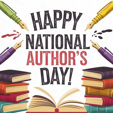 1st November, Happy National Author's Day with Pens and Books. back to school concept design. Ai generative.