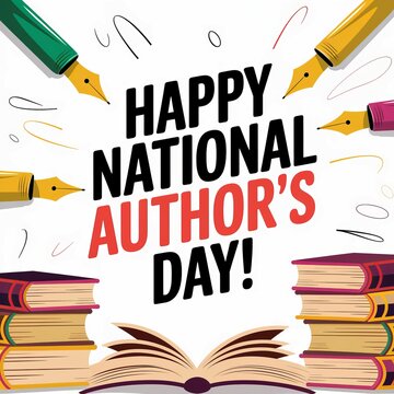1st November, Happy National Author's Day with Pens and Books. back to school concept design. Ai generative.