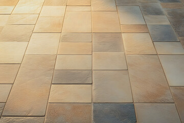 Poster - beige warm light color floor tiles abstract mosaic pattern street road city texture background stone