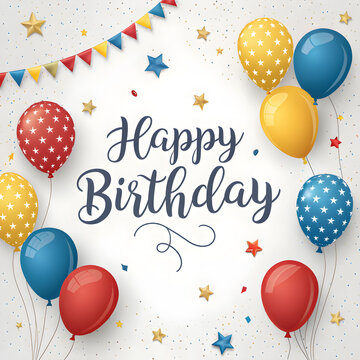 Happy Birthday Caligraphy, with Colorful balloons, ai Generated