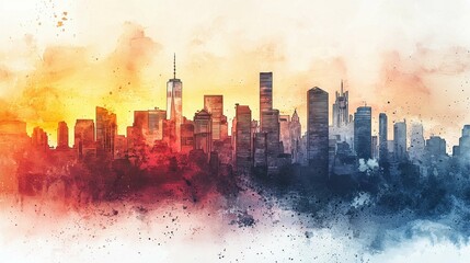 Poster - Vibrant Abstract City Skyline at Sunset with Colorful Hues