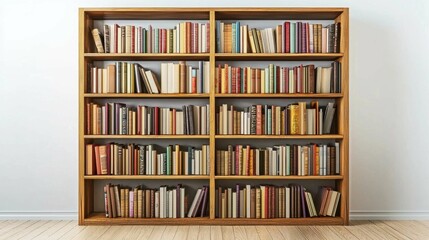Poster - Wooden Bookshelf Filled with Colorful Books in Minimalist Room