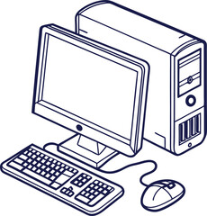 Fototapete -  A computer line art on the white background. continuous line drawing of office worker concentrated behind computer