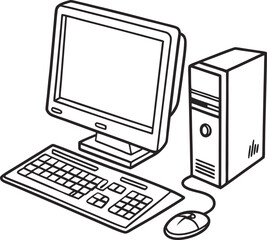 Fototapete -  A computer line art on the white background. continuous line drawing of office worker concentrated behind computer