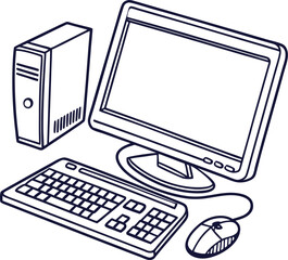Fototapete -  A computer line art on the white background. continuous line drawing of office worker concentrated behind computer