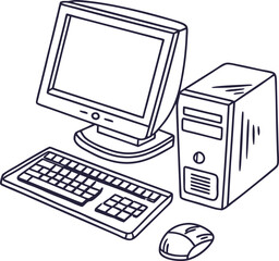 Fototapete -  A computer line art on the white background. continuous line drawing of office worker concentrated behind computer