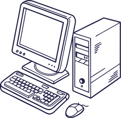 Fototapete -  A computer line art on the white background. continuous line drawing of office worker concentrated behind computer